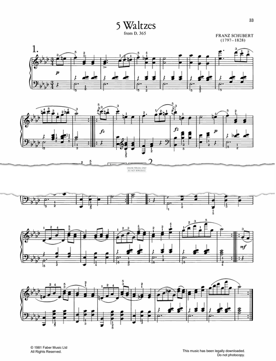 Product gallery: Page 1 of 1 5 Waltzes from D.365, Franz Schubert