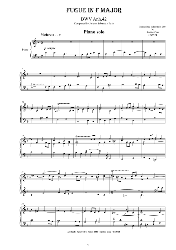 Produktbild zu: Fugue In F major BWV Anh.42Johann Sebastian Bach