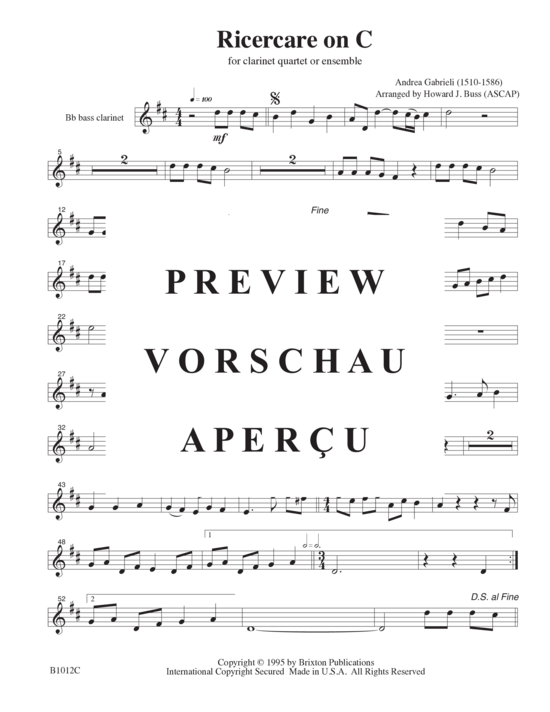Produktgalerie: Seite 11 von 11 Ricercare on C, , (4 Klarinetten (3 Klarinetten in B und eine Bassklarinette))