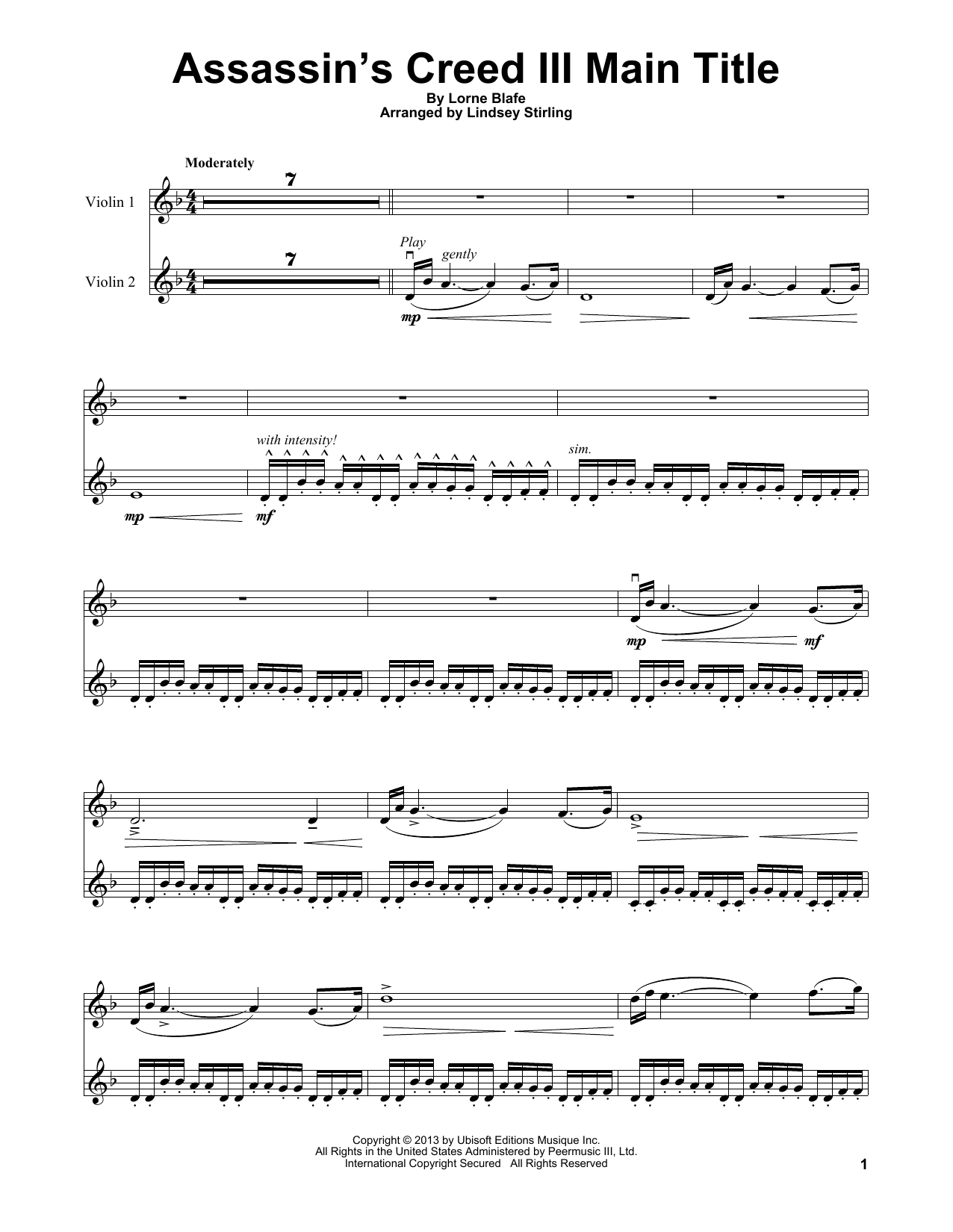 Product gallery: Page 1 of 1 Assassin's Creed III Main Title, Lindsey Stirling