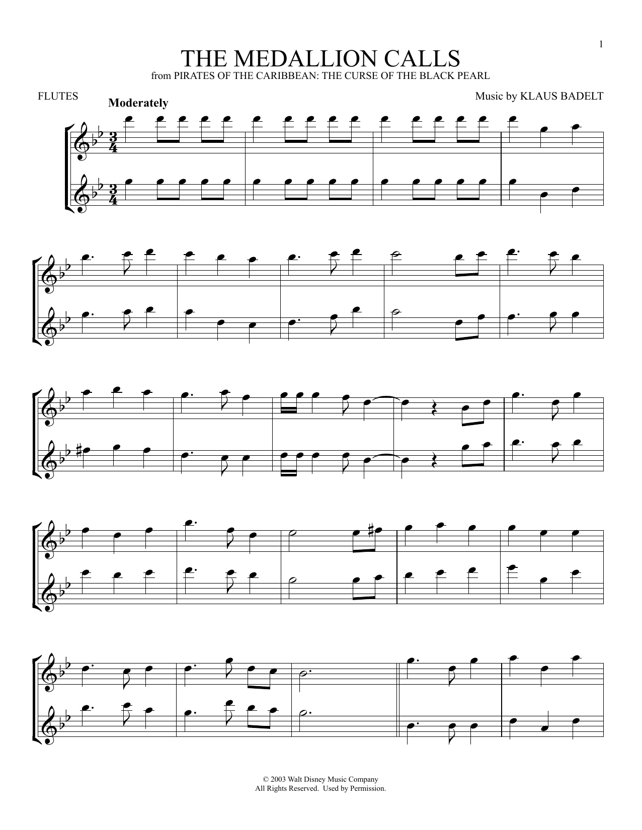 Product gallery: Page 1 of 1 The Medallion Calls (from Pirates Of The Caribbean: The Curse Of The Black Pearl), Klaus Badelt