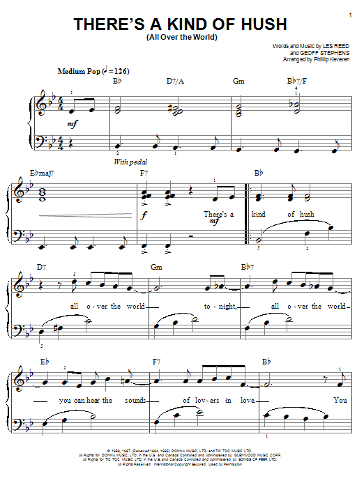 Produktgalerie: Seite 1 von 1 There's A Kind Of Hush (All Over The World) (arr. Phillip Keveren), Herman's Hermits, Klavier