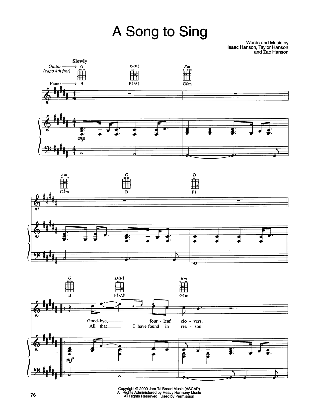 Produktgalerie: Seite 1 von 1 A Song To Sing, Hanson, Gesang, Gitarre, Klavier