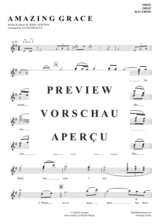 Produktgalerie: Seite 2 von 4 Amazing Grace , Presley, Elvis, (Oboe)