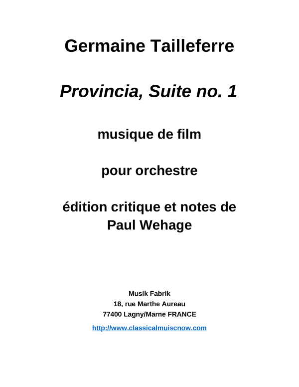Produktbild zu: Provincia - Suite no. 1Germaine Tailleferre