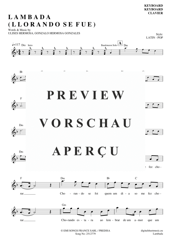 Product gallery: Page 2 of 4 Llorando Se Fue, Kaoma, (Keyboard)