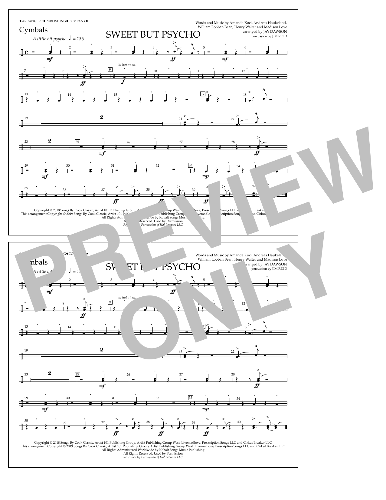Produktbild zu: Sweet But Psycho (arr. Jay Dawson) - Cymbals