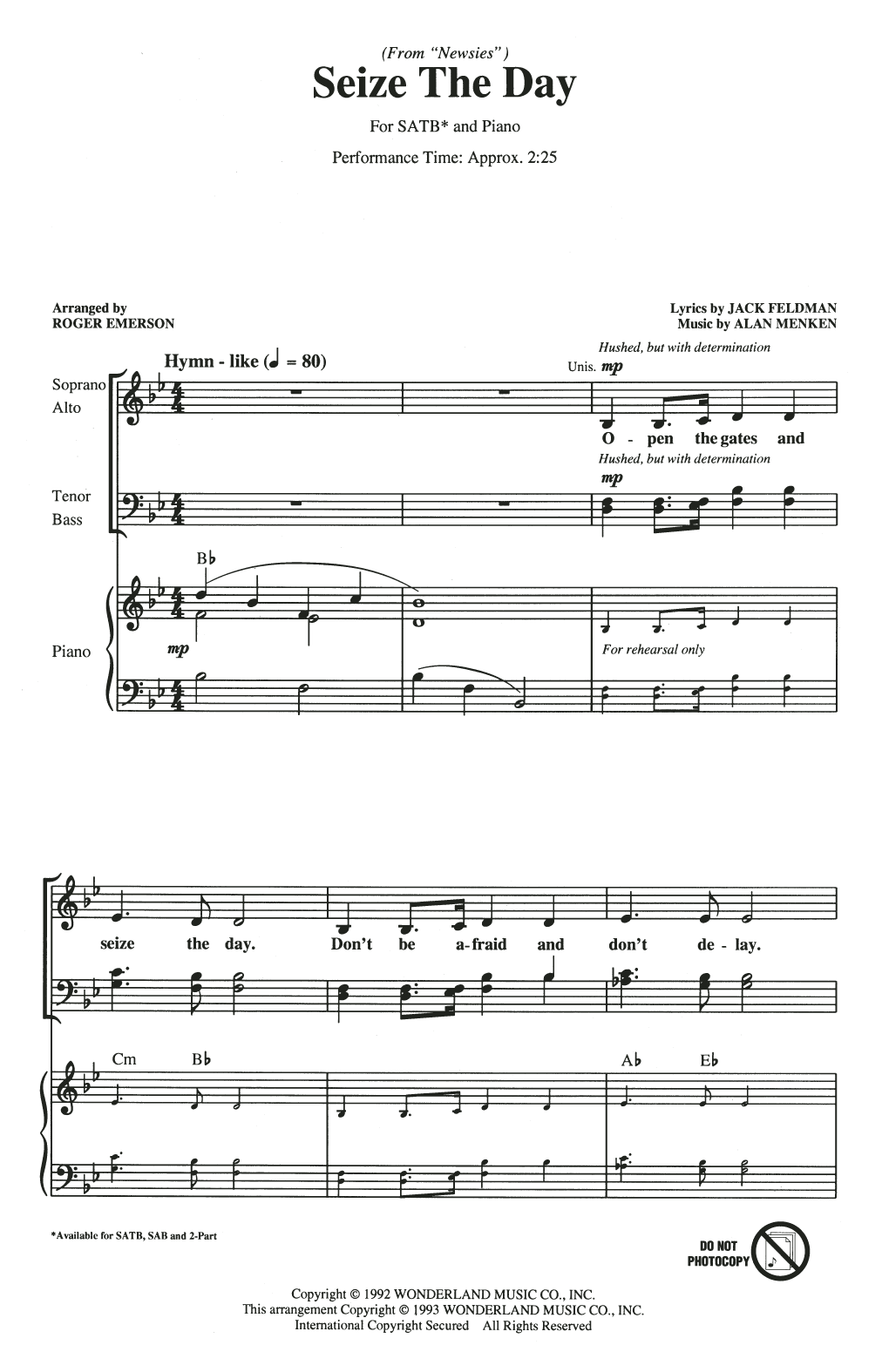 Produktbild zu: Seize The Day (from Newsies) (arr. Roger Emerson)