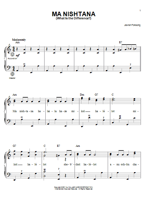 Product gallery: Page 1 of 1 Ma Nishtana (What Is The Difference?), Jewish Folksong