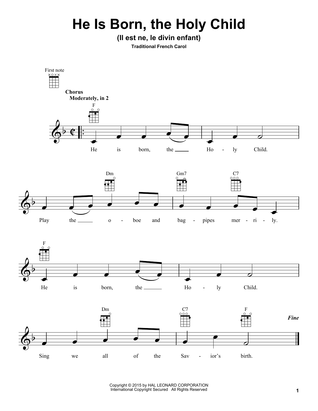 Produktgalerie: Seite 1 von 1 He Is Born, The Holy Child (Il Est Ne, Le Divin Enfant), Traditional French Carol, Ukulele