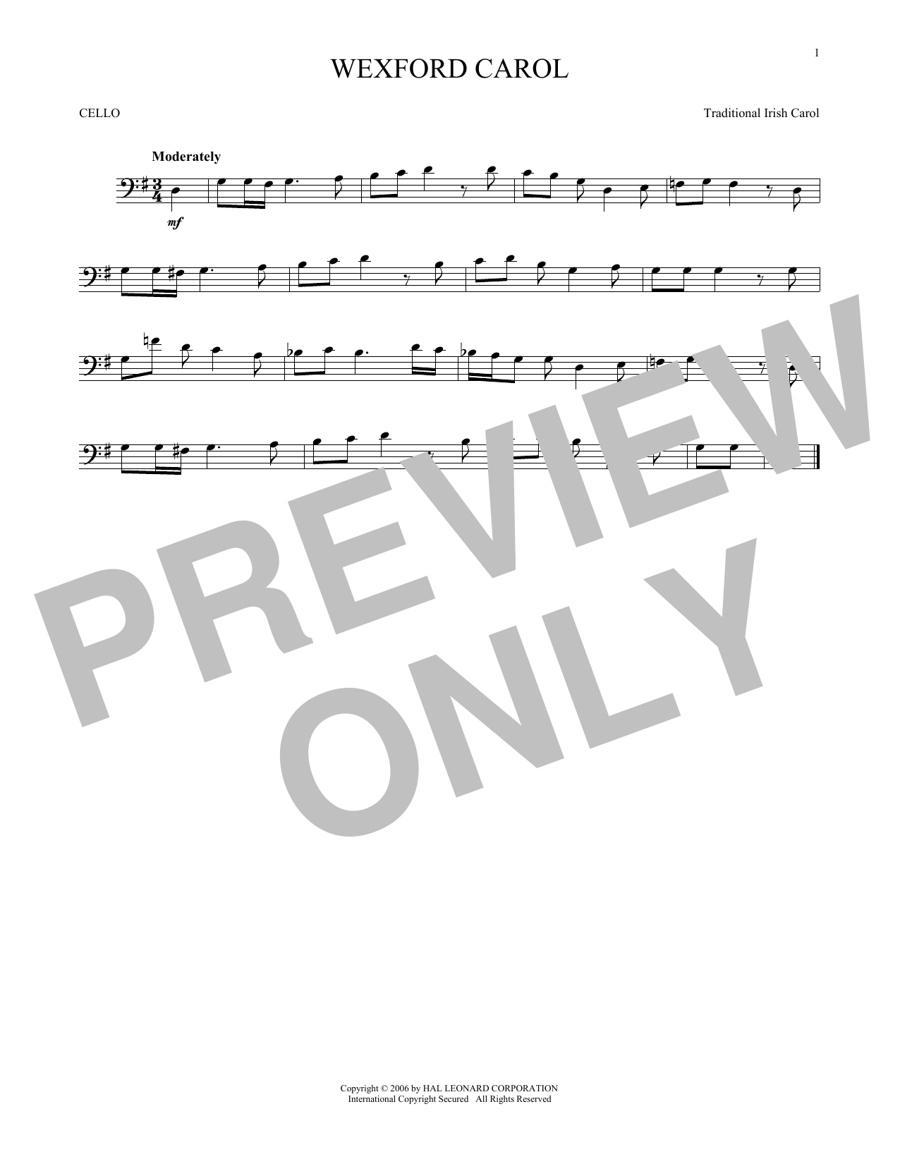 Produktgalerie: Seite 1 von 1 Wexford Carol, Traditional Irish Carol, Violoncello