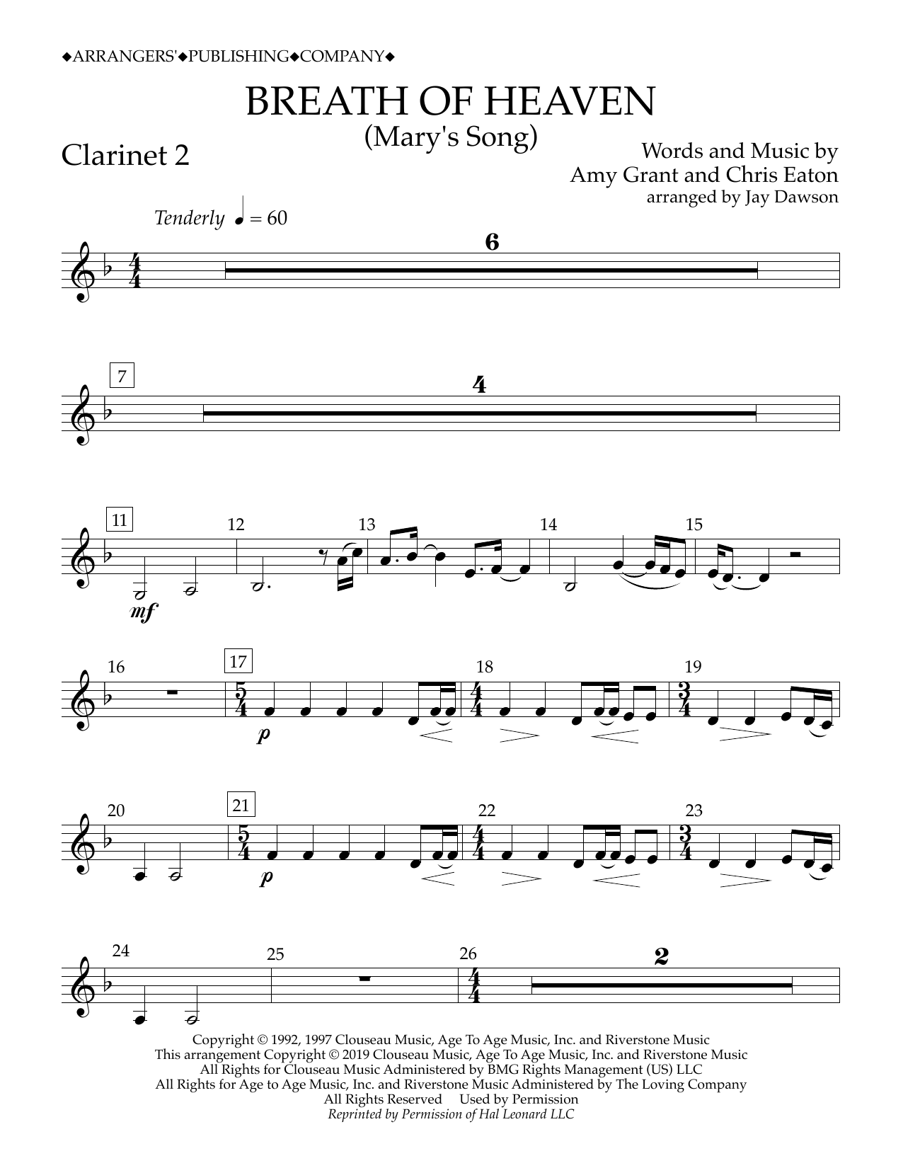 Product gallery: Page 1 of 1 Breath of Heaven (Mary's Song) (arr. Jay Dawson) - Clarinet 2, Amy Grant