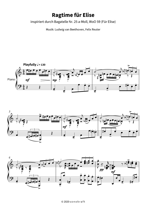 gallery: Ragtime für Elise - inspiriert durch Bagatelle Nr. 25 a-Moll, WoO 59, , Klavier Solo