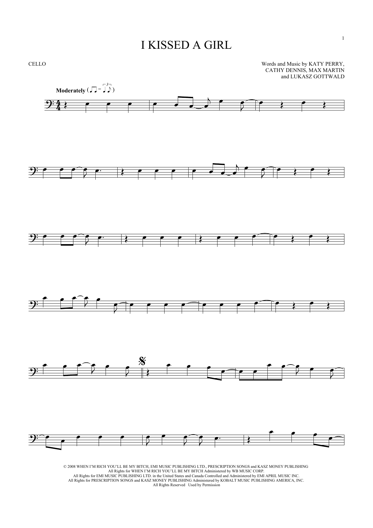 Produktgalerie: Seite 1 von 1 I Kissed A Girl, Katy Perry, Violoncello
