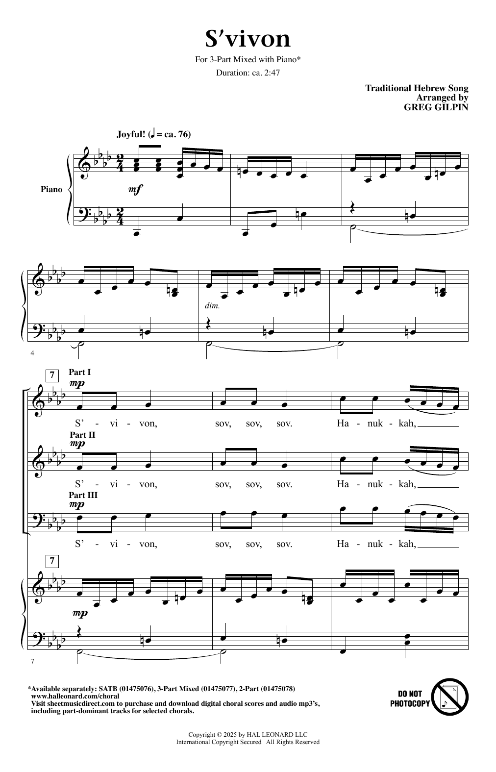 Produktgalerie: Seite 1 von 1 S'vivon (arr. Greg Gilpin), Traditional Hebrew Song, Chor