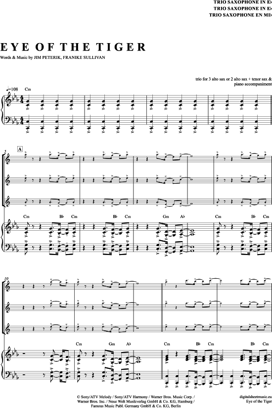 Product picture to: Eye of the tiger (Saxophon Trio AAA(T) Survivor