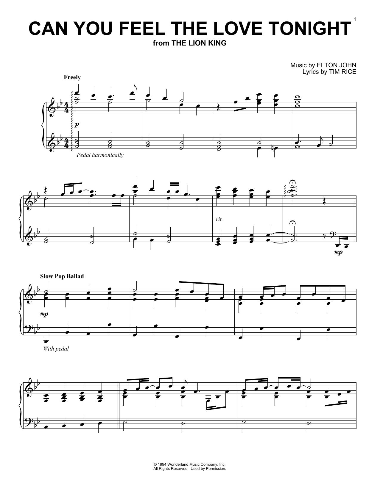 Product gallery: Page 1 of 1 Can You Feel The Love Tonight (from The Lion King), Elton John