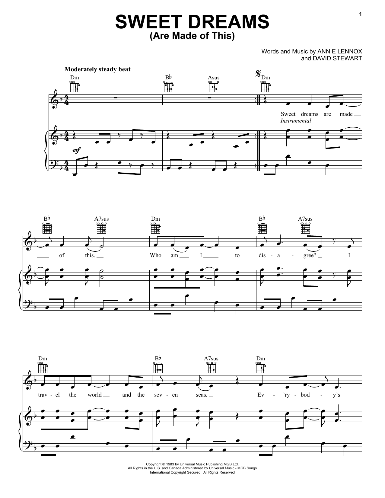 Produktgalerie: Seite 1 von 1 Sweet Dreams (Are Made Of This), Eurythmics, Gesang, Gitarre, Klavier