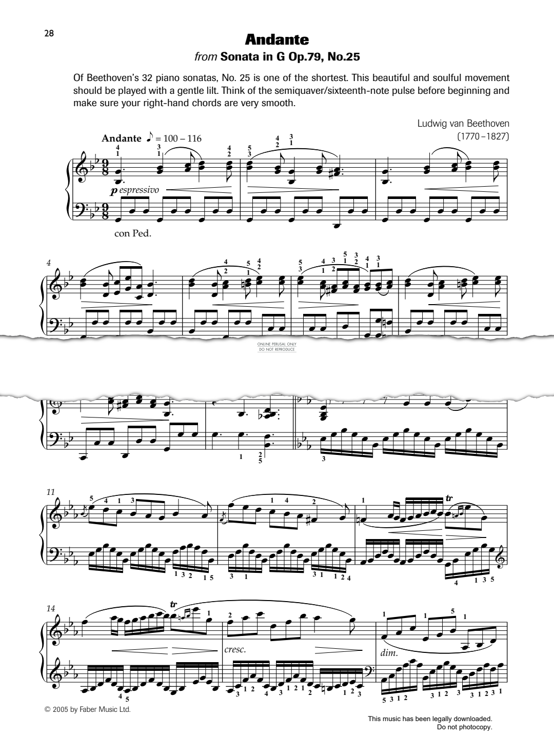 Produktgalerie: Seite 1 von 1 Andante (from 'Sonata in G Op.79, No.25'), Ludwig van Beethoven, Klavier
