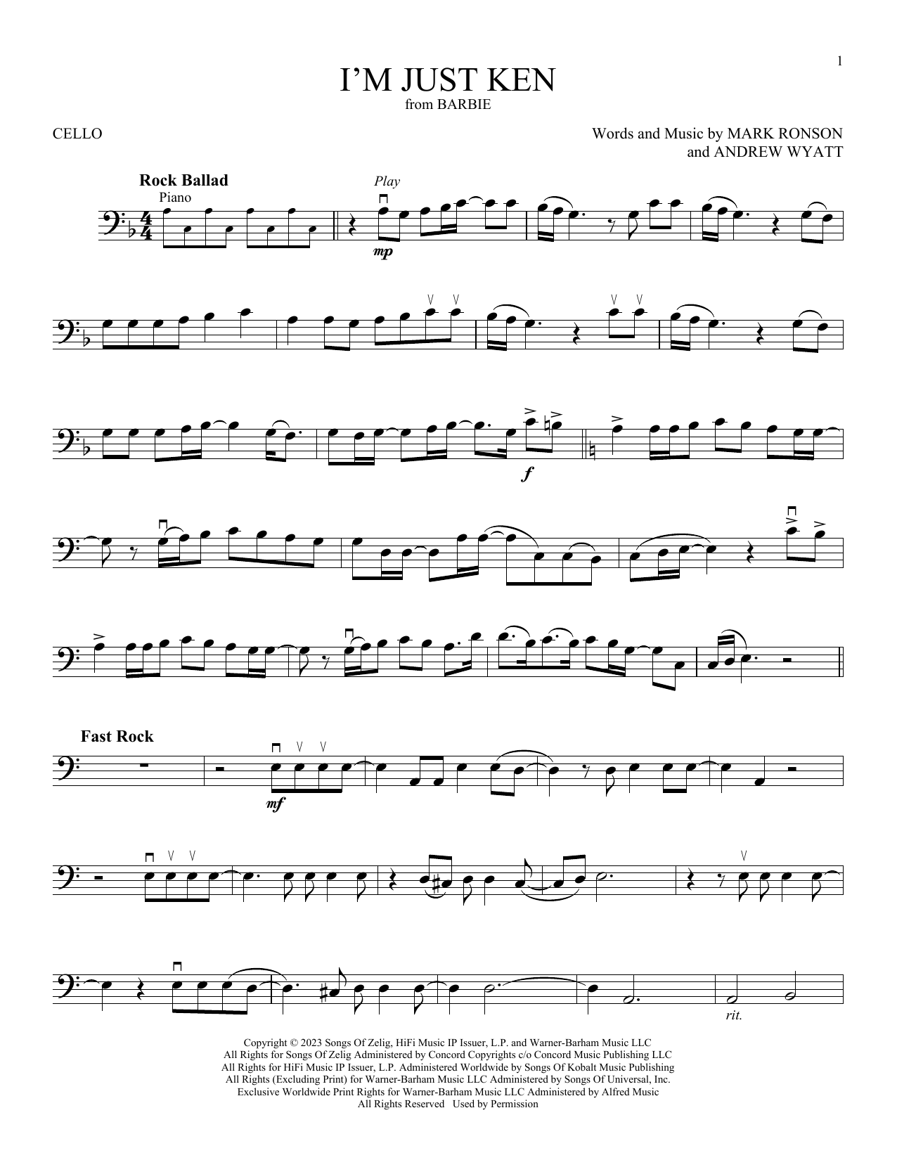 Produktgalerie: Seite 1 von 1 I'm Just Ken (from Barbie), Ryan Gosling, Violoncello