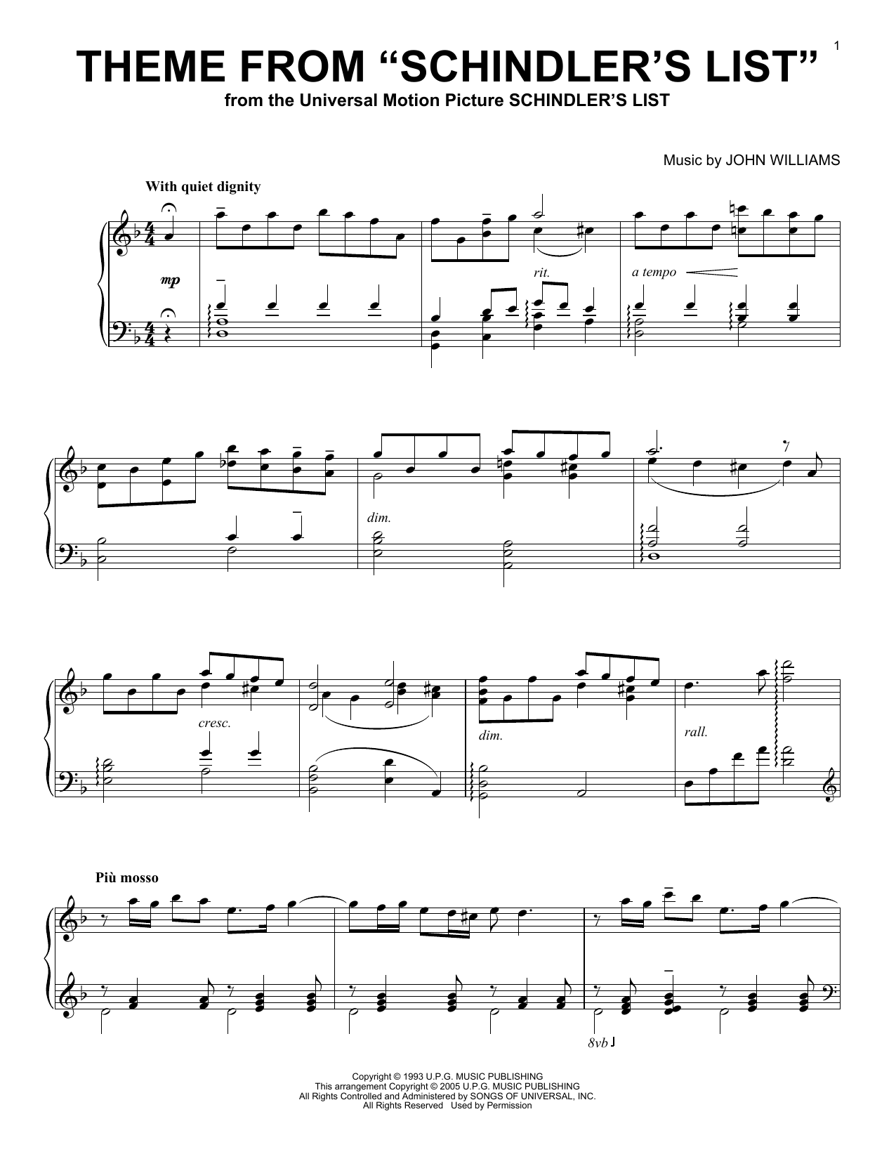 Product gallery: Page 1 of 1 Theme From "Schindler's List", John Williams