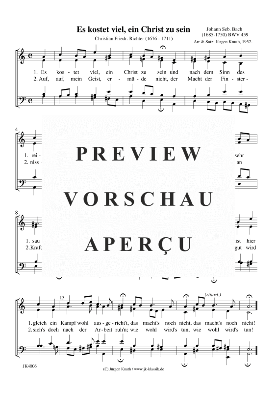 gallery: Es kostet viel, ein Christ zu sein BWV 459, , (Gemischter Chor)