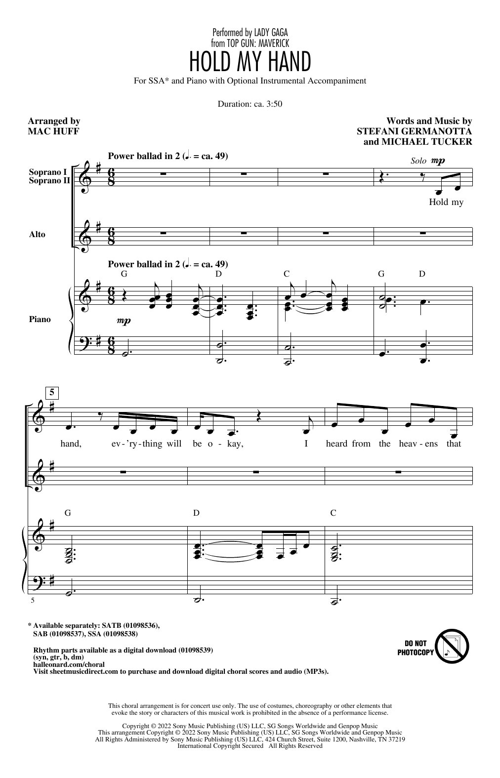 Produktgalerie: Seite 1 von 1 Hold My Hand (from Top Gun: Maverick) (arr. Mac Huff), Lady Gaga, Chor