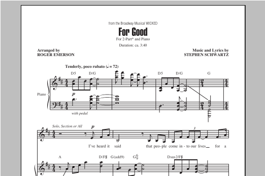 Product picture to: For Good (from Wicked) (arr. Roger Emerson)