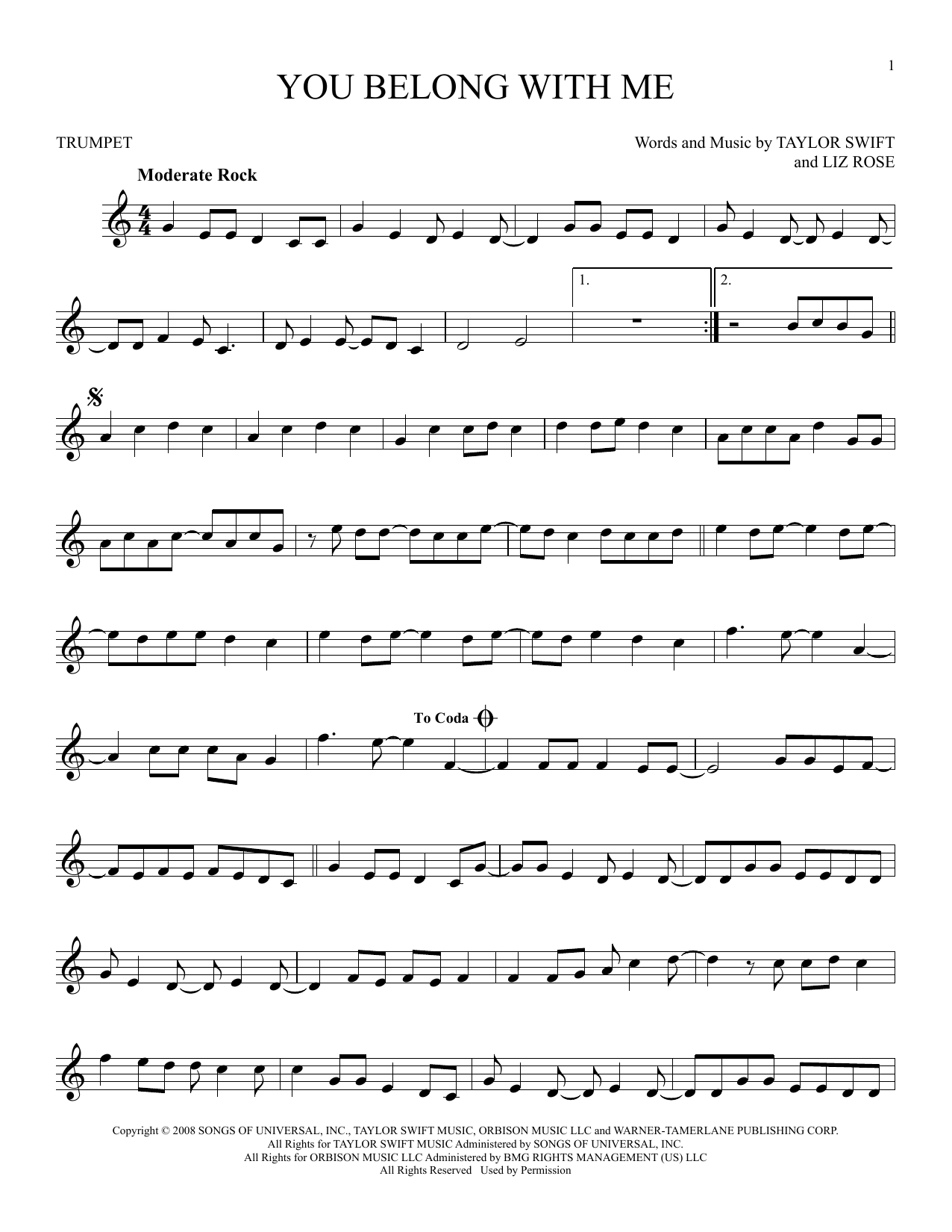 Produktgalerie: Seite 1 von 1 You Belong With Me (Taylor's Version), Taylor Swift, Trompete