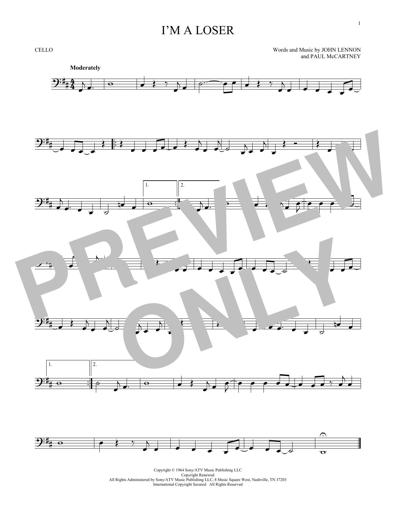 Produktgalerie: Seite 1 von 1 I'm A Loser, The Beatles, Violoncello