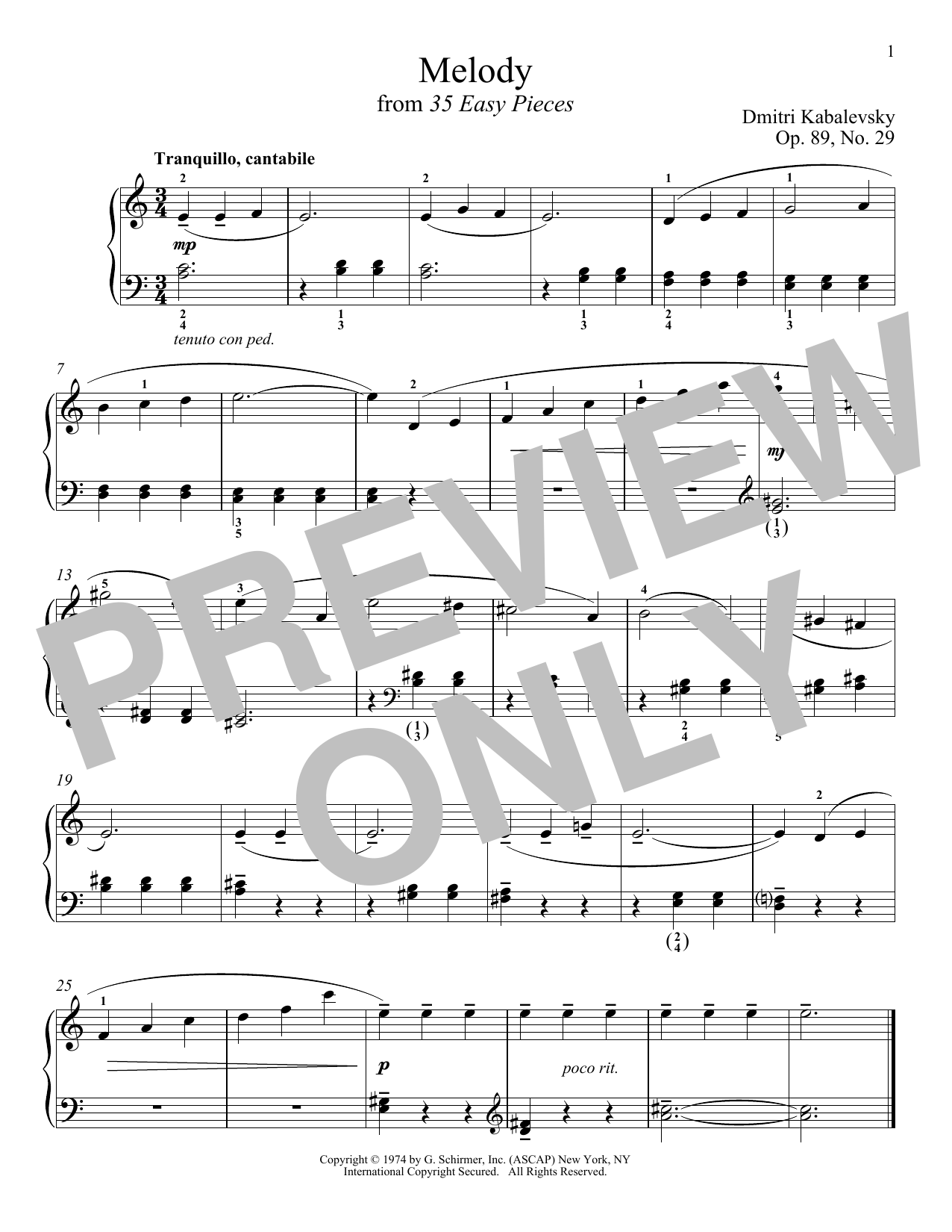 Product gallery: Page 1 of 1 Melody, Op. 89, No. 29, Dmitri Kabalevsky