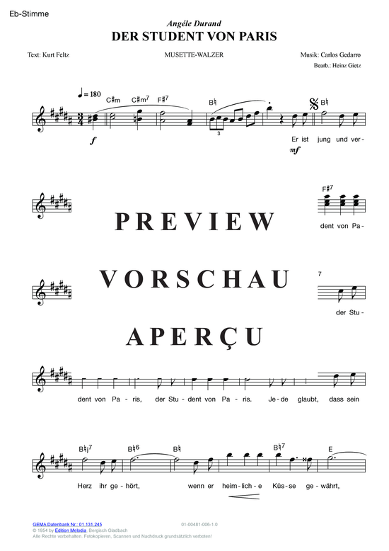 Produktgalerie: Seite 7 von 11 Der Student von Paris , Durand, Angele, (Melodie-Stimmen in C/B/Es)