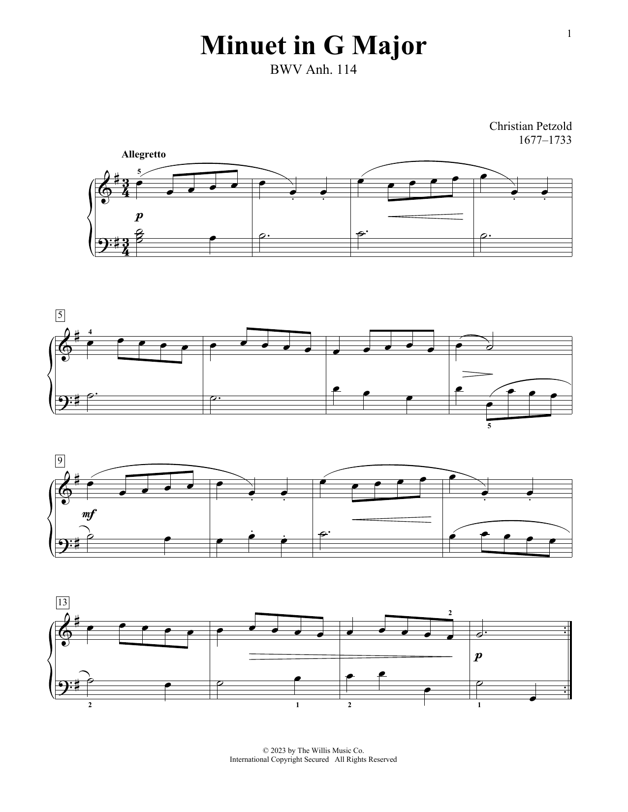 Product picture to: Minuet In G Major, BWV Anh. 114