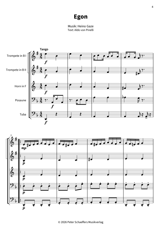 Produktgalerie: Seite 1 von 11 Egon - Schwungvoller Tango-Schlager, , Blechbläser Quintett