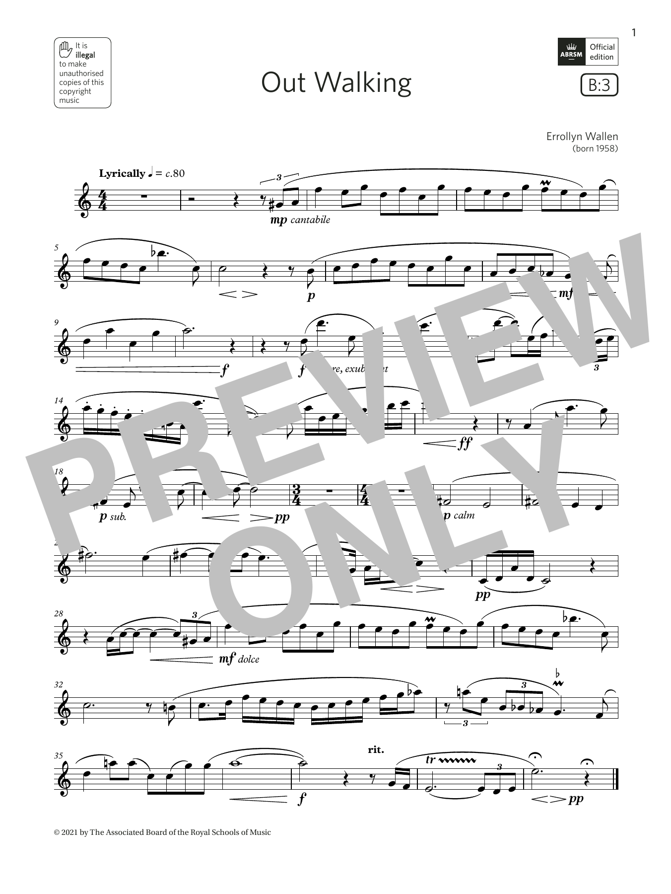 Product gallery: Page 1 of 1 Out Walking (Grade 5 List B3 from the ABRSM Flute syllabus from 2022), Errollyn Wallen