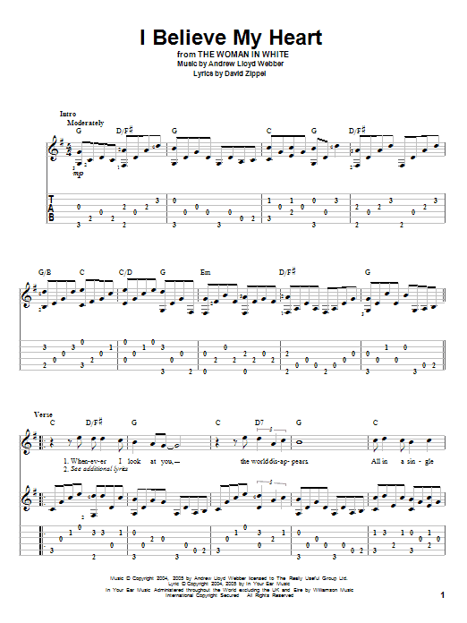 Produktgalerie: Seite 1 von 1 I Believe My Heart (from The Woman In White), Andrew Lloyd Webber, Gitarre