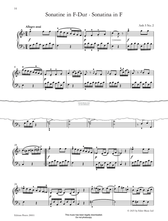 Produktgalerie: Seite 1 von 1 Sonatina in F, Anh 5 No. 2, Ludwig van Beethoven, Klavier