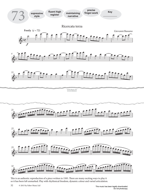 Product gallery: Page 1 of 1 Study No.73 'Ricercata terza' (from 'More Graded Studies For Flute Book Two'), Giovanni Bassano