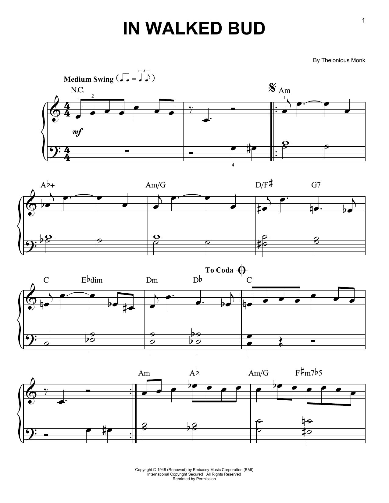 Produktgalerie: Seite 1 von 1 In Walked Bud, Thelonious Monk, Klavier