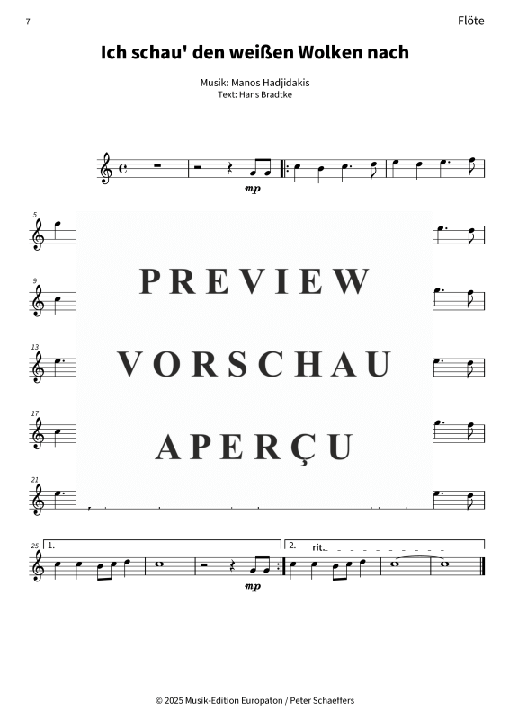 Produktgalerie: Seite 9 von 11 Ich schau´ den weißen Wolken nach, Nana Mouskouri, (Holzbläserquintett)