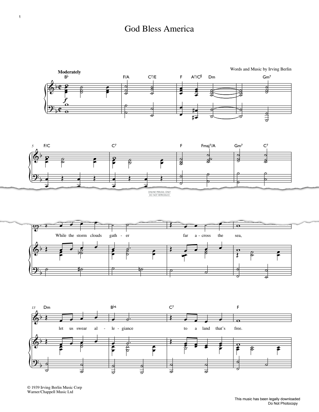 Produktgalerie: Seite 1 von 1 God Bless America, Irving Berlin, Gesang, Klavier