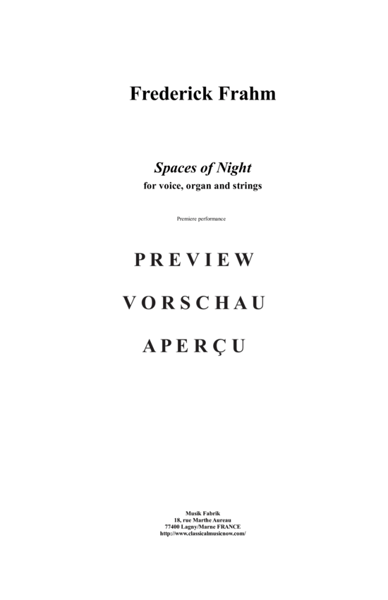 Product gallery: Page 2 of 21 Spaces of Night , , (mezzo soprano, organ + string orchestra)