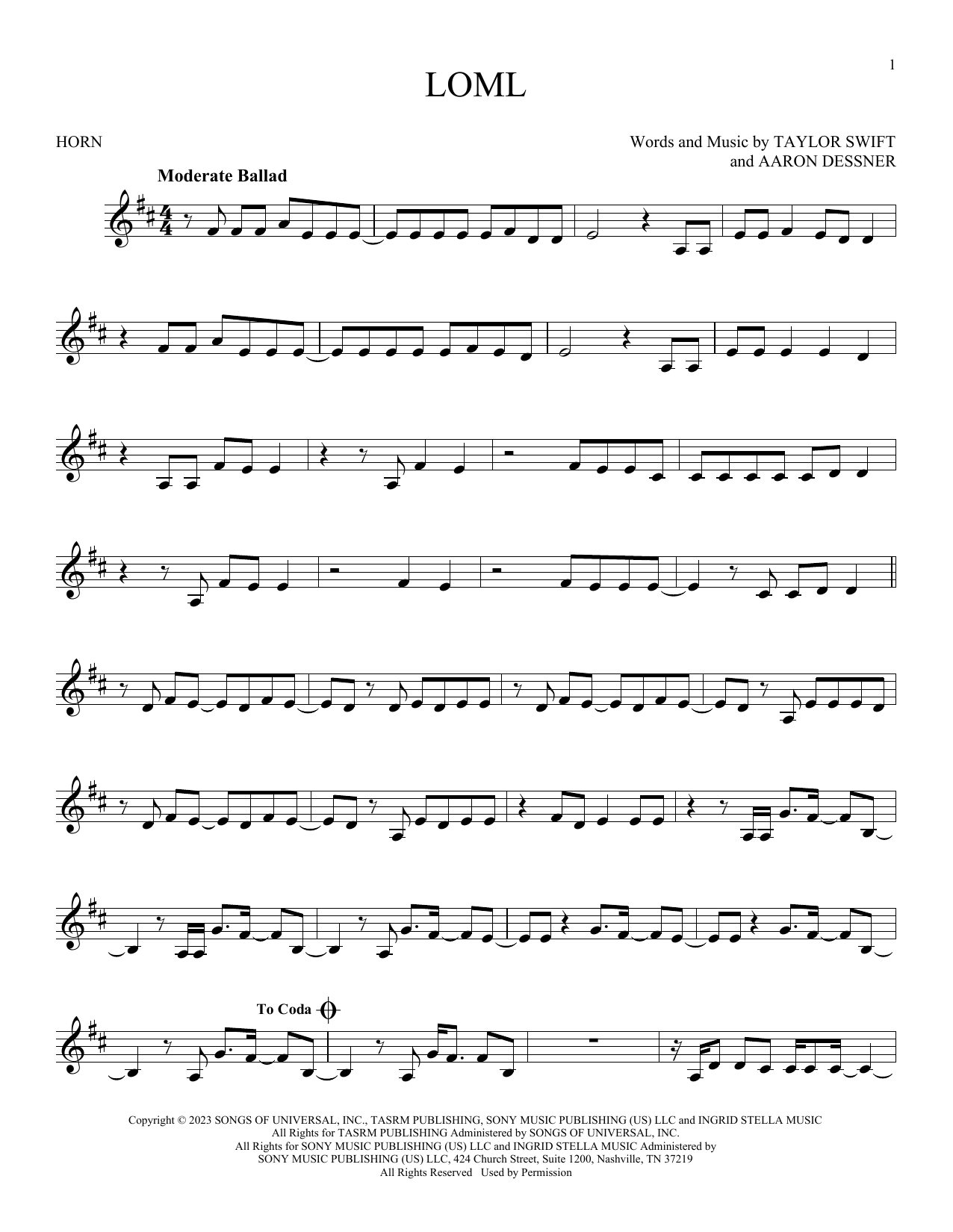 Produktgalerie: Seite 1 von 1 Loml, Taylor Swift, Horn