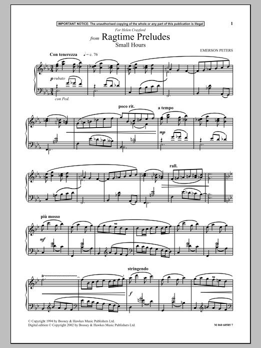 Product gallery: Page 1 of 1 Small Hours (from Ragtime Preludes), Emerson Peters