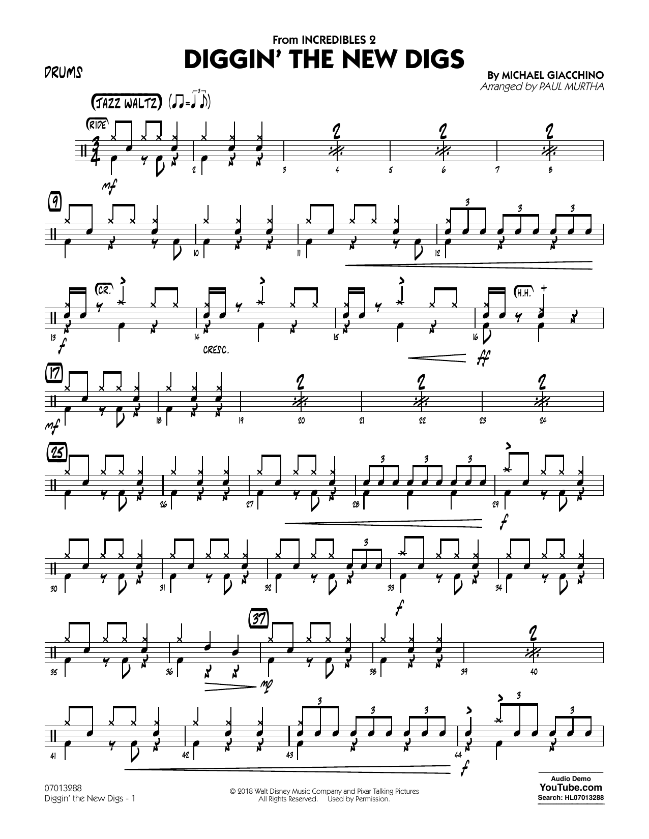 Produktgalerie: Seite 1 von 1 Diggin' the New Digs (from Incredibles 2) (arr. Paul Murtha) - Drums, 