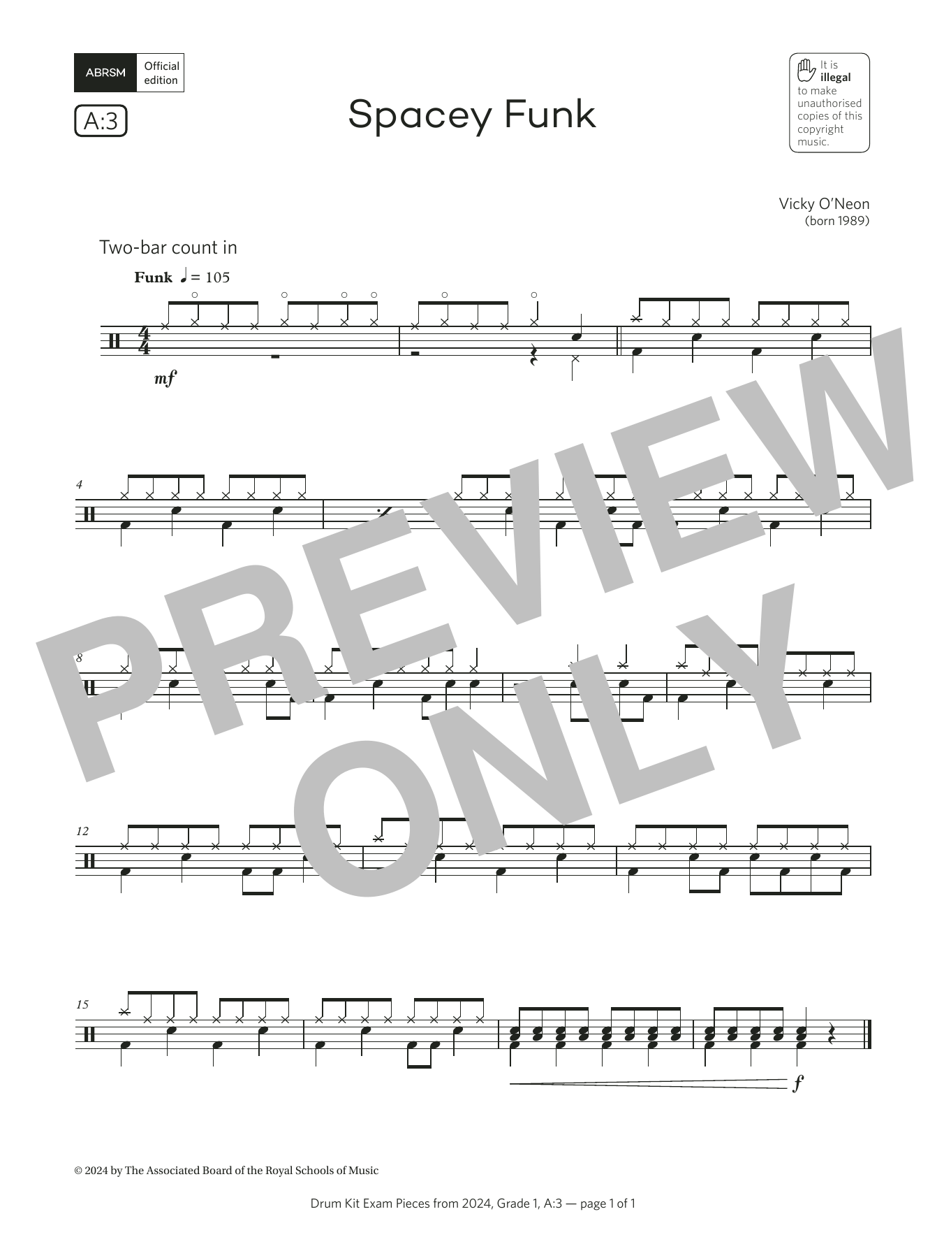 Product gallery: Page 1 of 1 Spacey Funk (Grade 1, list A3, from the ABRSM Drum Kit Syllabus 2024), Vicky O'Neon