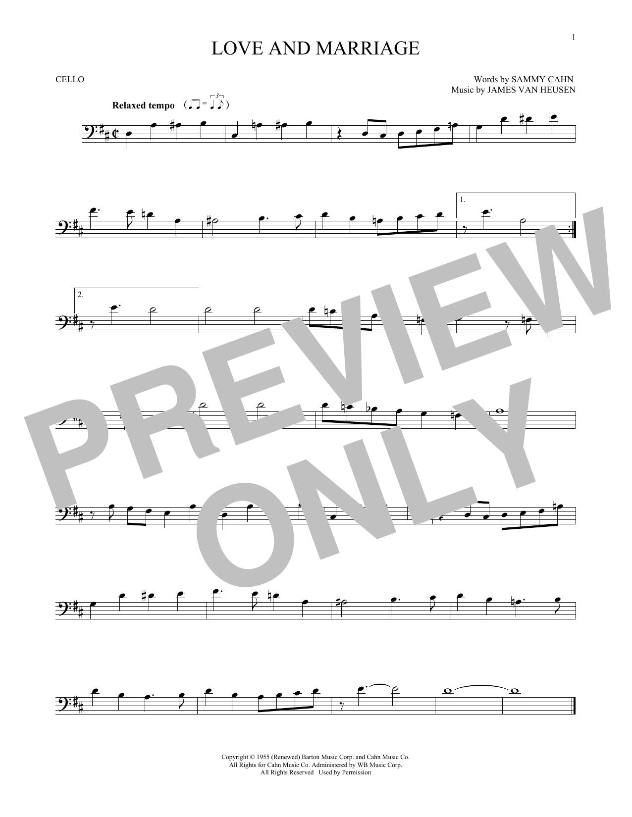 Produktgalerie: Seite 1 von 1 Love And Marriage, James Van Heusen, Violoncello