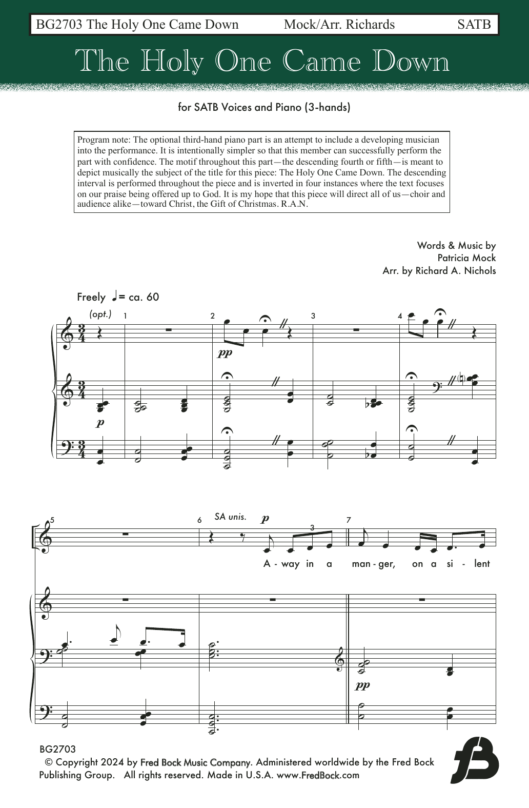 Product picture to: The Holy One Came Down (arr. Richard A. Nichols)