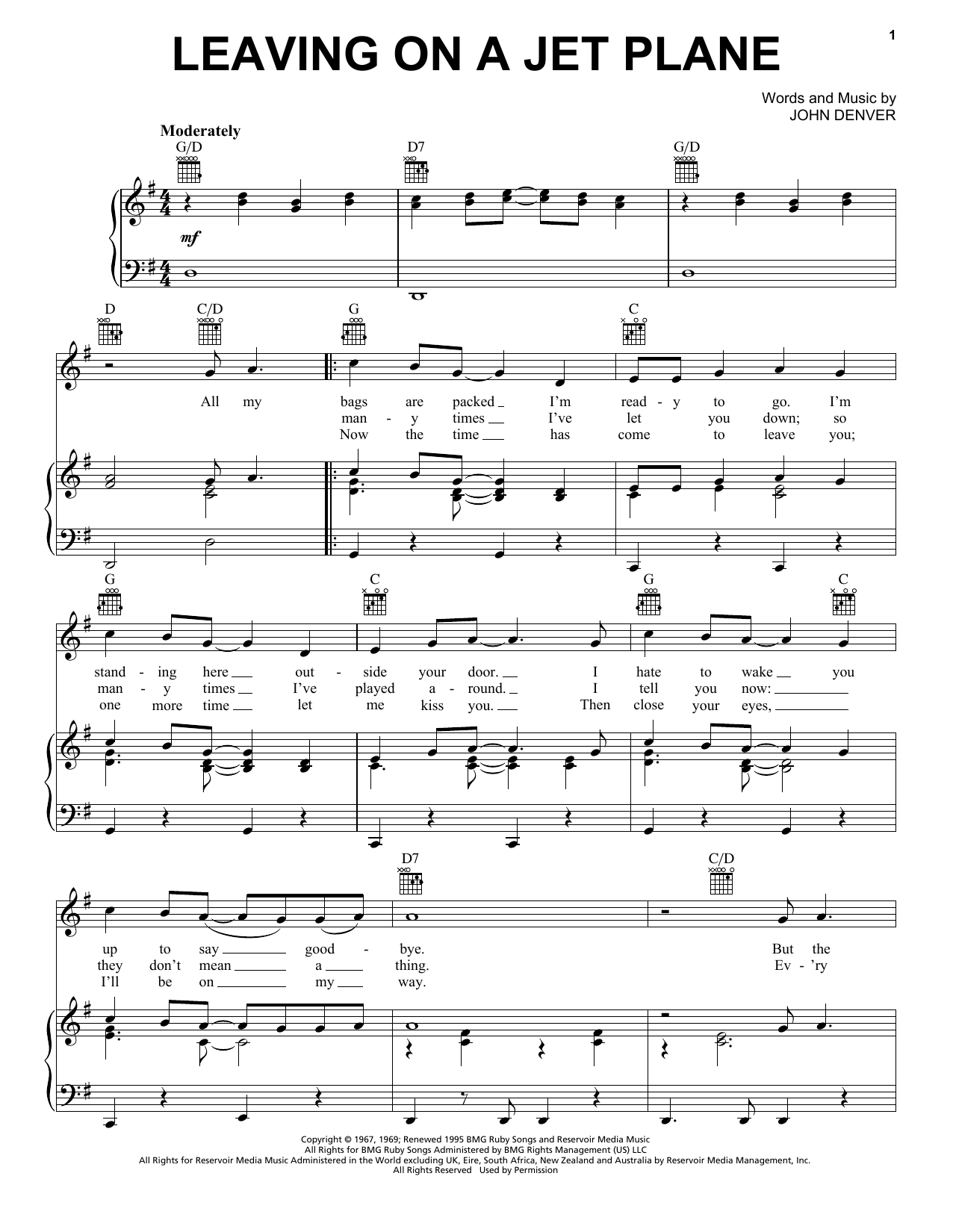 Produktgalerie: Seite 1 von 1 Leaving On A Jet Plane, John Denver, Gesang, Gitarre, Klavier