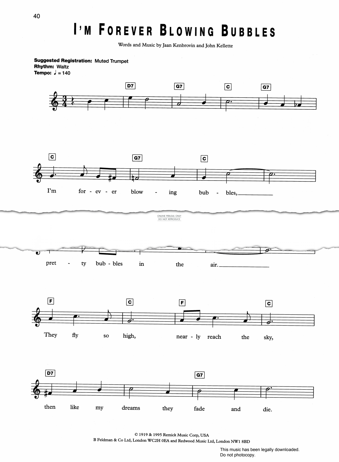 Product gallery: Page 1 of 1 I'm Forever Blowing Bubbles, John Kellette